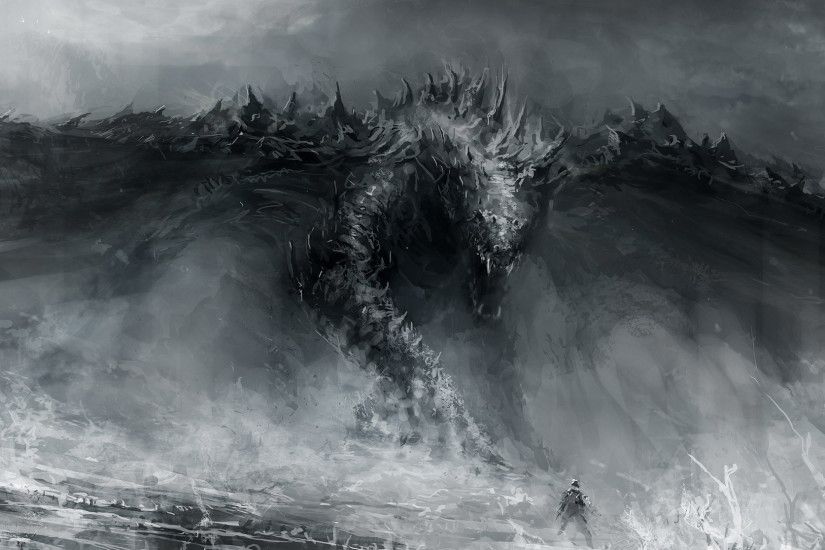 Black And White Dragon Drawings Wallpapers HD / Desktop and Mobile  Backgrounds
