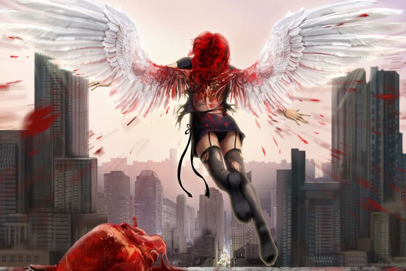 Love Romance Angels Gore Blood Girl Women Cities Wallpaper Background