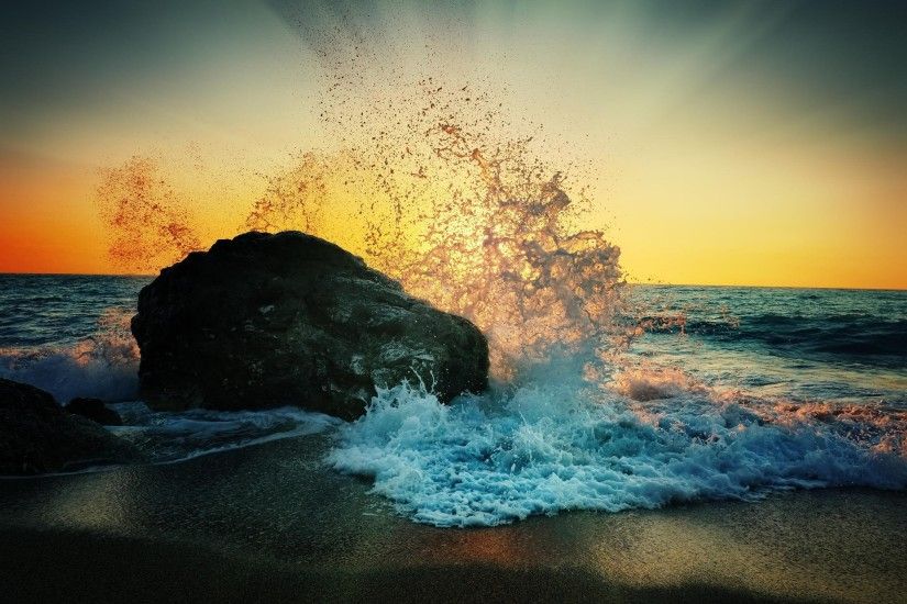 sea, rock, horror, nature backgrounds, stone,android, waves, scenery, sunset,  beach, hd, splash, bubbles, landscape, beautiful, stone,beach Wallpaper HD