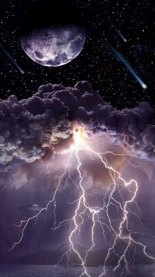 Moon Asteroids Storm Clouds Lightning Android Wallpaper.jpg (1080Ã1920)