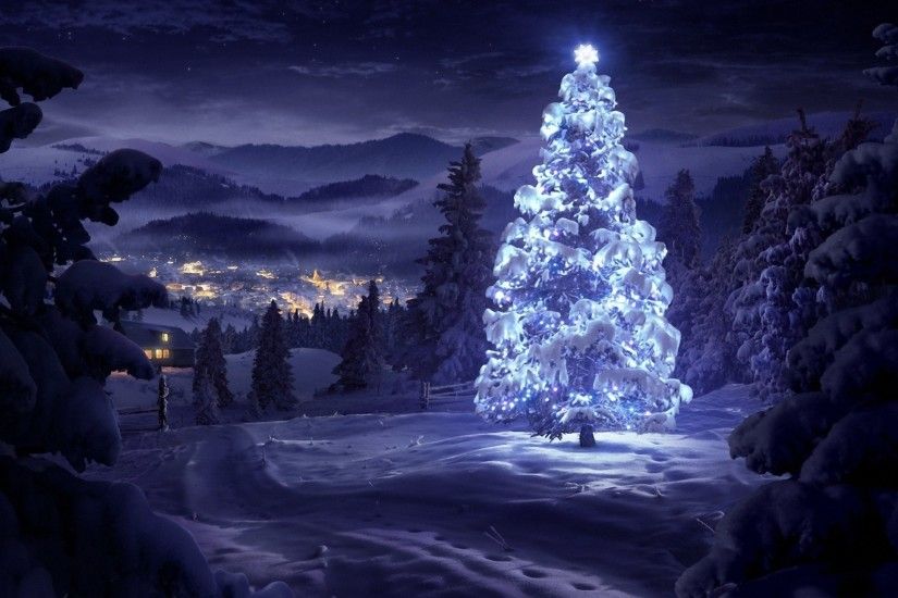 Christmas Tree In Snow Wallpaper