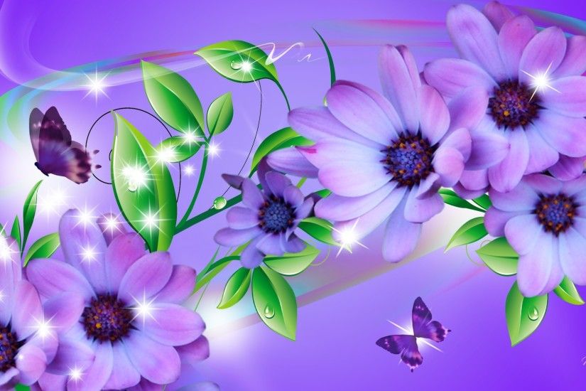 Butterfly on purple flower wallpaper