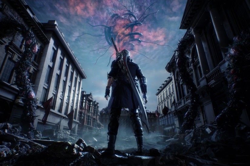 Nero facing a demon. Wallpaper from Devil May Cry 5