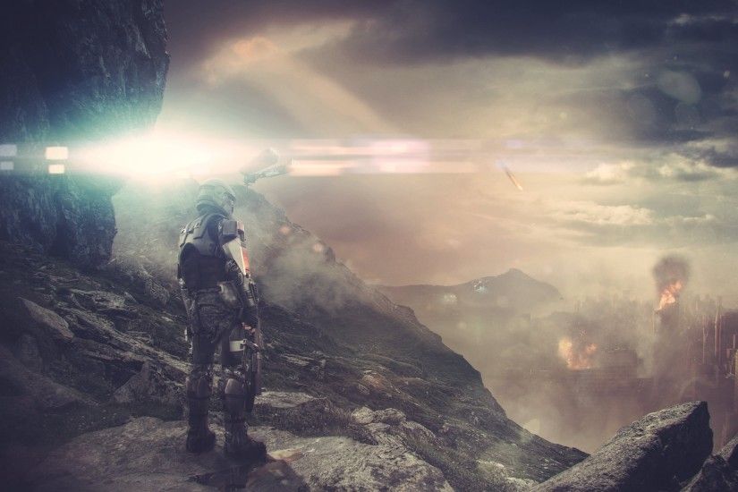 ... Halo 5 guardians HD wallpapers game fps sci fi battle sky light rocks 1