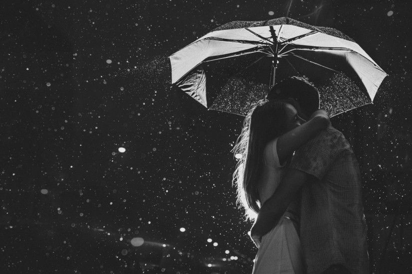Romantic Couple Images In Rain Under Umbrella