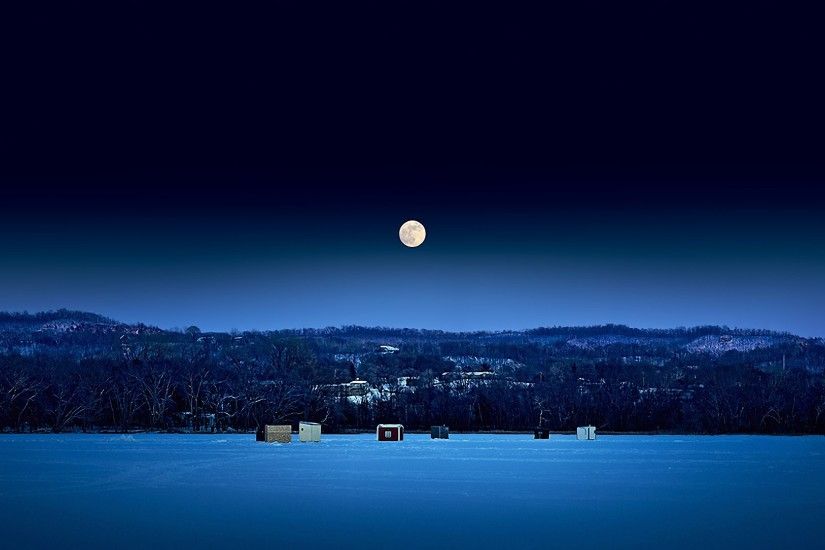 Winter Night In Moonlight Wallpaper Full HD.