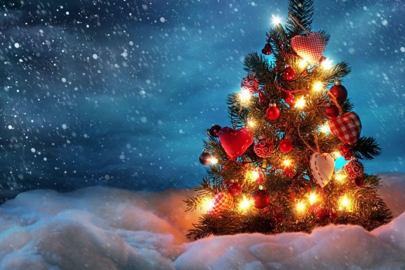 1920x1080 Wallpaper tree, new year, christmas, snow, holiday, night, garland