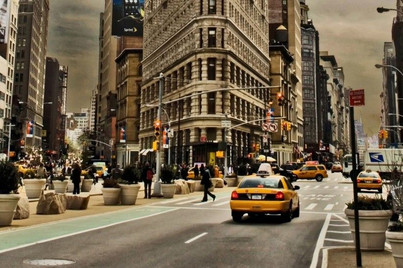 Preview wallpaper new york, city, building, street, cars, traffic 1920x1080