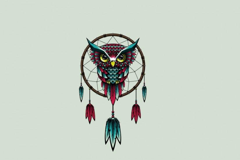 Preview wallpaper owl, bird, dreamcatcher, art 1920x1080