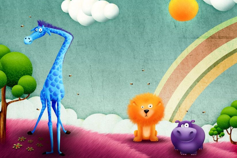 Preview wallpaper funny, animals, drawing, rainbow 2560x1440