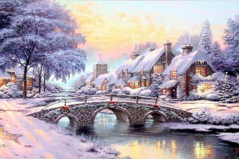 Awesome Thomas Kinkade Christmas Village Wallpaper Free download best  Latest 3D HD desktop wallpapers background Wide