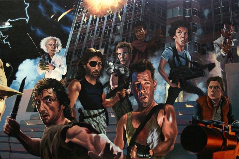 movies, Caricature, Terminator, Indiana Jones, Die Hard, Back To The  Future, Alien (movie), Escape From New York, Rambo, Hollywood Wallpapers HD  / Desktop ...