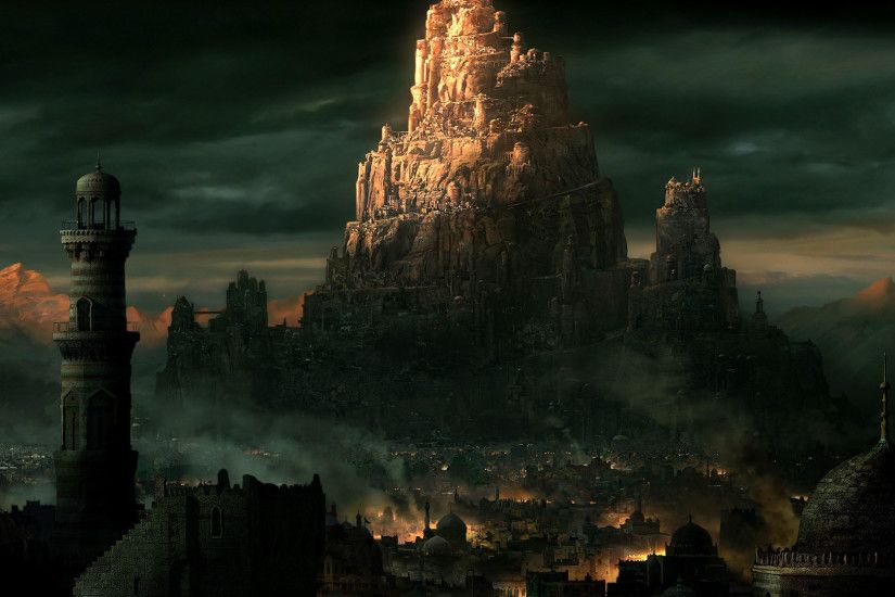 City on a rocky cliff in Prince of Persia: The Two Thrones wallpaper