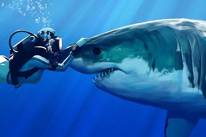 pin Drawn tiger shark deep blue sea #1