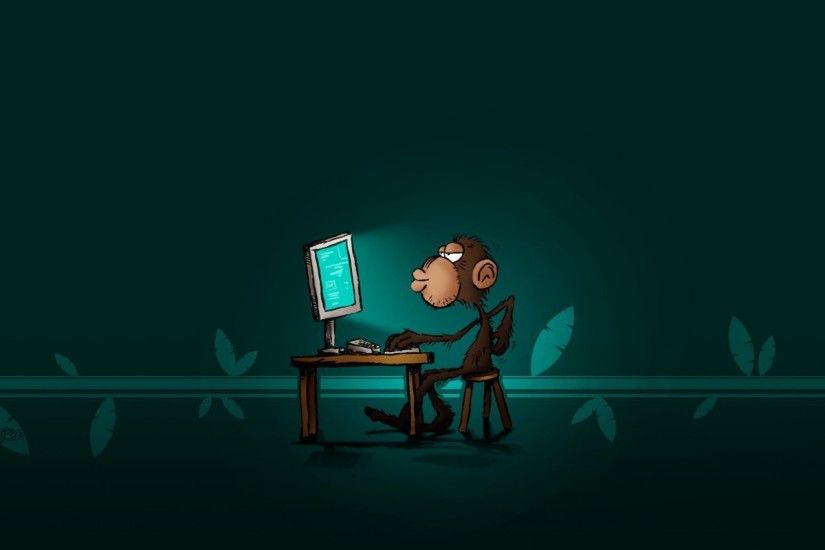 Monkey on the computer HD wallpaper