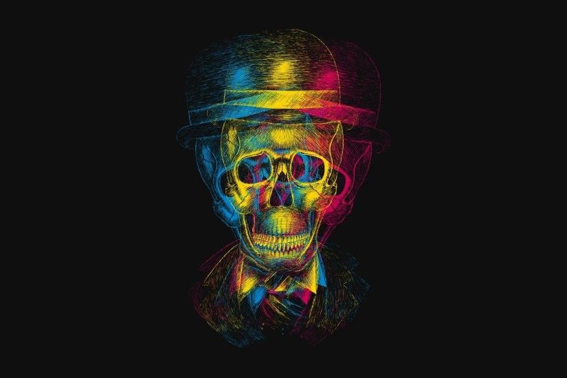 1920x1080 Wallpaper skull, hat, anaglyph, drawing