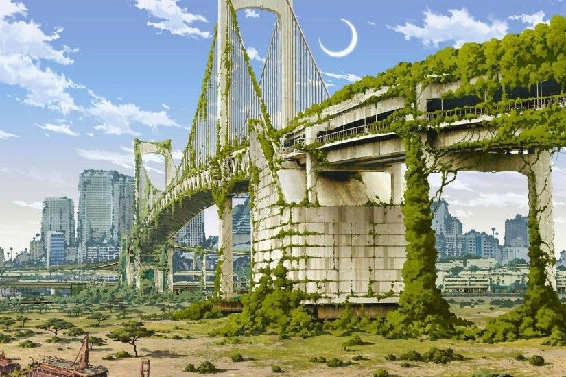 anime, Artwork, City, Nature, Japan, Fantasy Art, Apocalyptic Wallpapers HD  / Desktop and Mobile Backgrounds