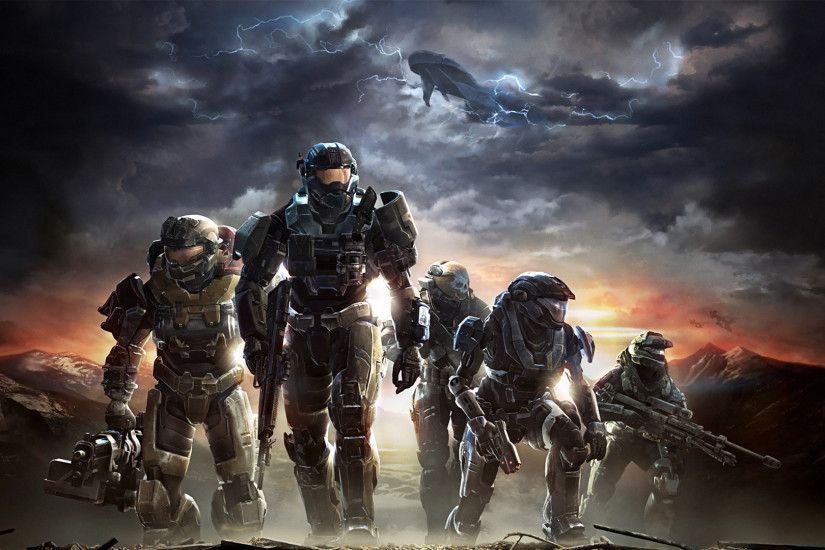 Preview wallpaper halo, soldiers, sky, clouds, mountains 1920x1080