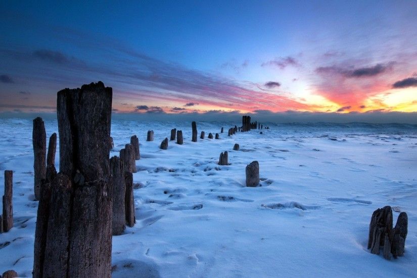 Ocean Tag - Sea Frozen Ocean Earth Pylons Sunset Winter Wallpaper 4k for HD  16: