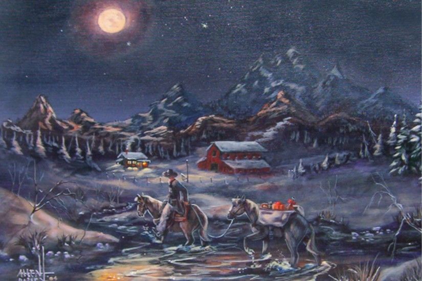 Christmas Mountain Ranch Print Dodge City Marshal Old West Tetons Cowboy  Mountains Allen Bailey HD Pictures
