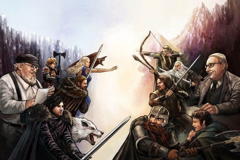 Wallpaper : crossover, soldier, dragon, fan art, Game of Thrones, The Lord  of the Rings, Legolas, Gandalf, Person, J R R Tolkien, Jon Snow, ...