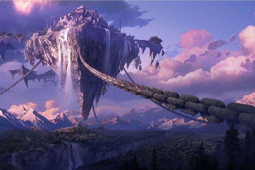 chains, Landscape, Tera Online, Digital Art, Anime, Waterfall, Fantasy Art,  Forest, Mountain, Floating Island Wallpapers HD / Desktop and Mobile  Backgrounds