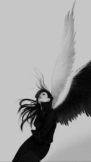 1440x2560 Wallpaper angel, wings, white, black, girl