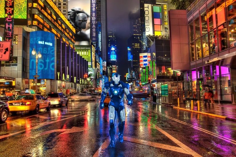 Iron Man, New York City, Times Square, Marvel Comics Wallpapers HD /  Desktop and Mobile Backgrounds