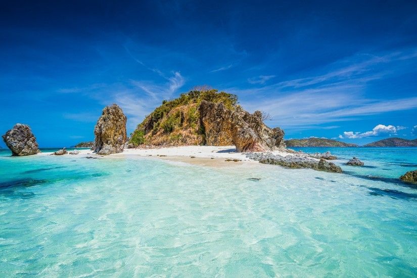 ... Island, Beach, Philippines, Tropical, Rock, Sand, Turquoise, Sea, Water,  Summer, Mountain, Clouds Wallpapers HD / Desktop and Mobile Backgrounds