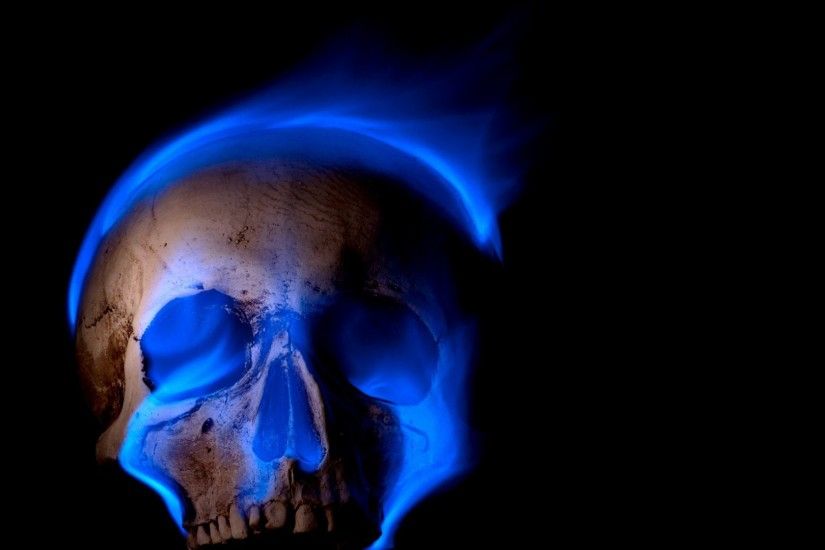 General 1920x1080 digital art skull black background teeth burning blue  flames fire death spooky Gothic