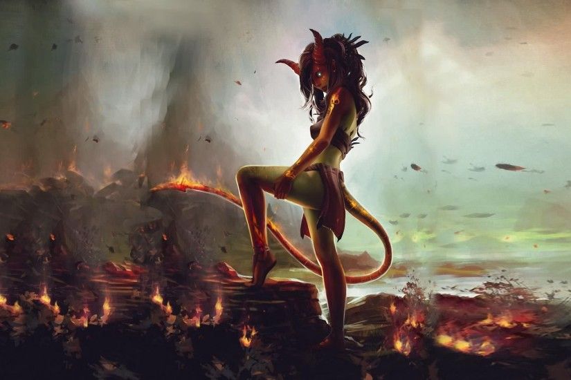 1920x1200 fire succubus demons horns tail fantasy art demon girl devil girl  1920x1200 wallpaper 3200x1200 of