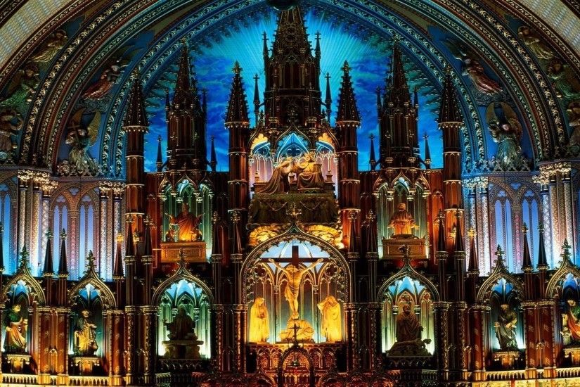 Religious - Notre-Dame Basilica (Montreal) Cathedral Magnifique Religion  Interior Church Colorful Architecture