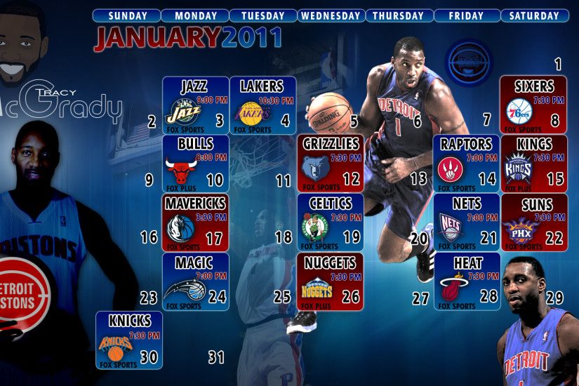 Tracy McGrady Detroit Pistons January 2011 Schedule Wallpaper