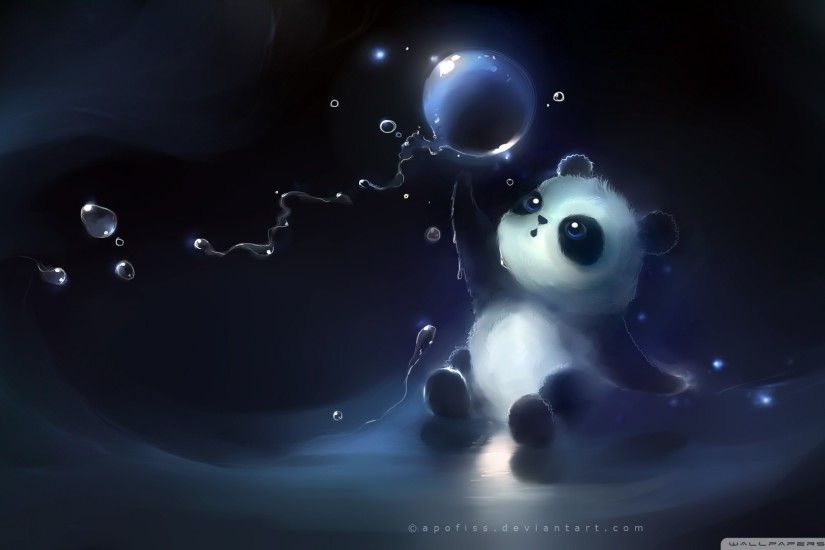 Cute panda catching a bubble - Artwork wallpaper