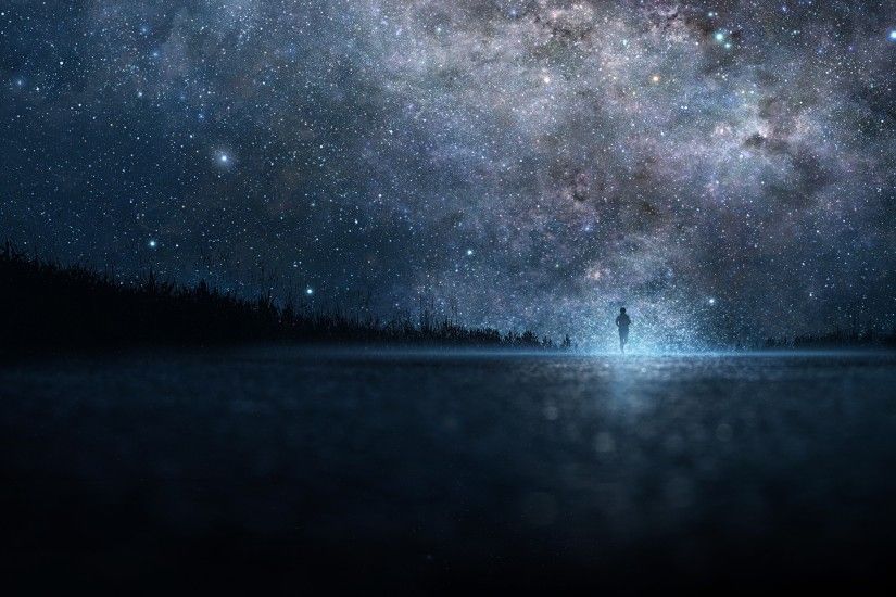 Preview wallpaper star, art, sky, night, people, silhouette 2560x1440