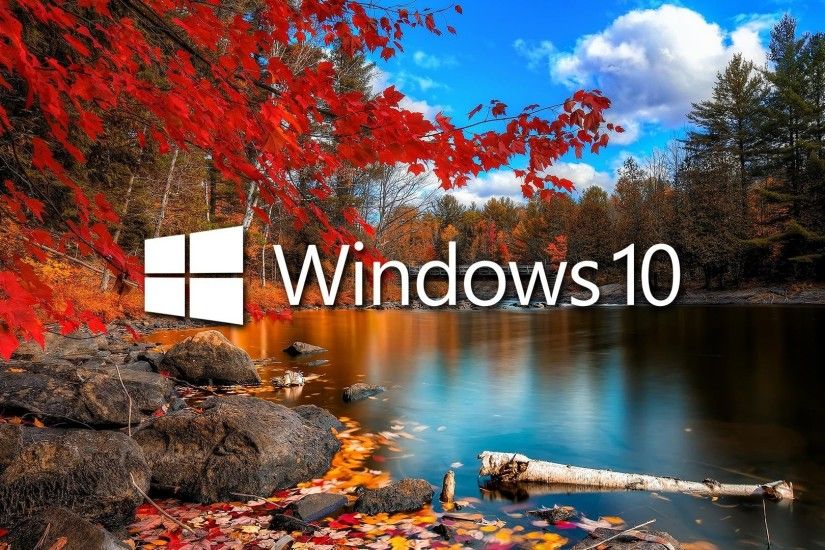 Windows 10 over the lake white text logo wallpaper Â· Computers Â· Windows Â·  Autumn ...