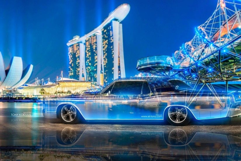 tony kokhan lincoln continental crystal city night neon car multicolors  blue retro tuning el tony cars
