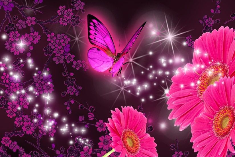 Artistic - Flower Artistic Gerbera Daisy Butterfly Sparkles Wallpaper