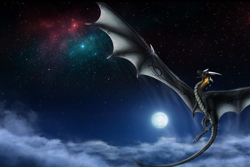 ... dragon-chinafantasy-Milky-Way-night-moon-stars-flight-