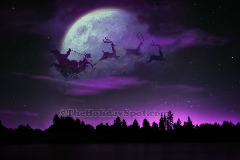 HD Wallpaper - Santa, Sleigh and Reindeer at Christmas Night