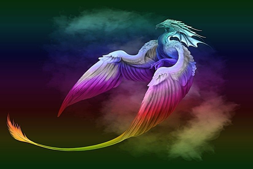 Fantasy - Dragon Rainbow Phoenix Wallpaper
