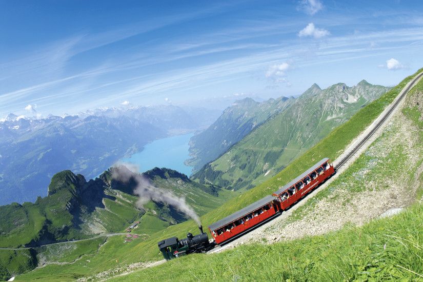 A Train Going Up in the Mountains in Switzerland