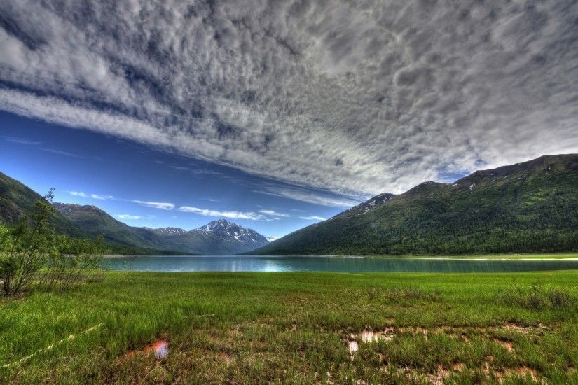 2560x1600 Wallpaper lake eklutna, alaska, mountains, hdr, sky