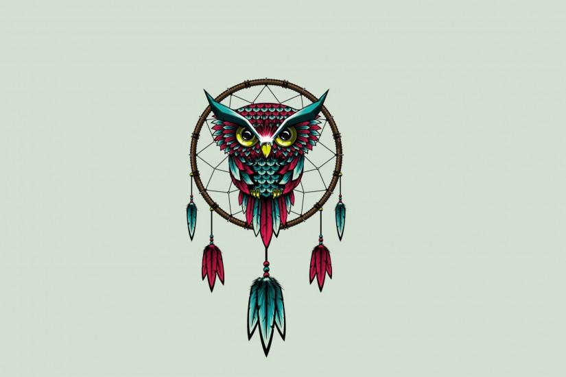 Preview wallpaper owl, bird, dreamcatcher, art 2560x1440