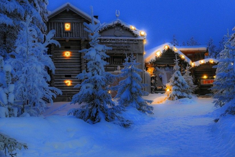 lapland finland night tree snow house