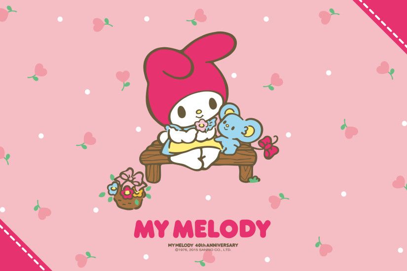 My Melody & Koala Pink Wallpaper - My Melody is sitting with a cute little  koala, they are admiring a pretty pink flower. Click the image to download  the ...