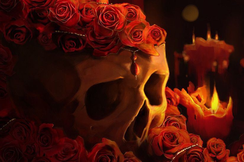 Skull And Black Roses Wallpaper