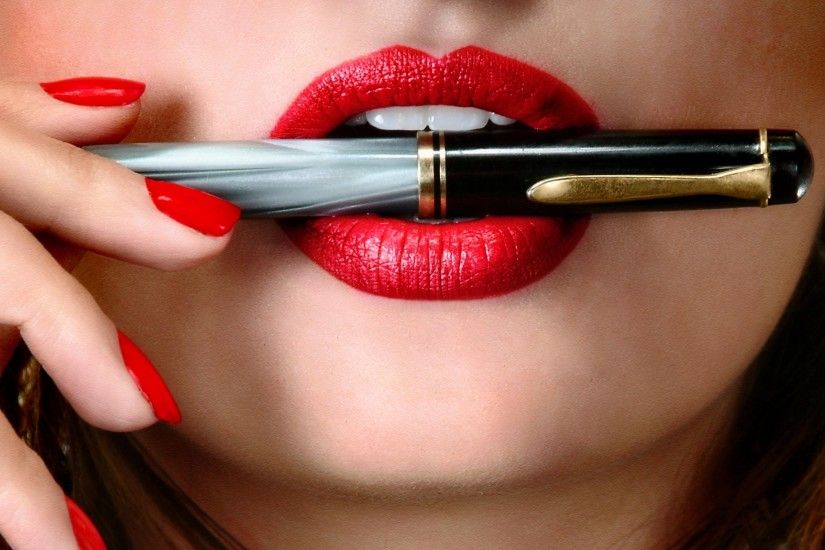 Wallpaper Hand, Lips, Girl, Pen, Lipstick, Nail polish HD, Picture, Image