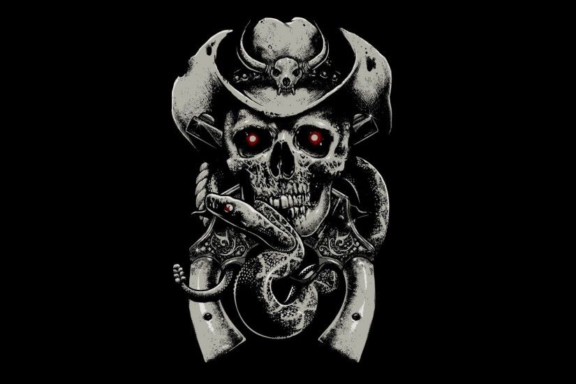 3840x2160 Preview wallpaper skull, fear, hat, guns, snake, background  3840x2160