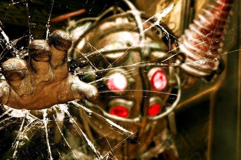 Preview wallpaper bioshock, big daddy, glass, hand, look, jack 1920x1080